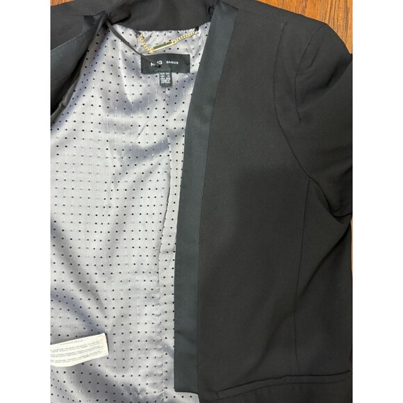 Mango Black Blazer Womens XL Jacket Open Front Elegant Workwear Satin Lapel trim - Picture 12 of 14